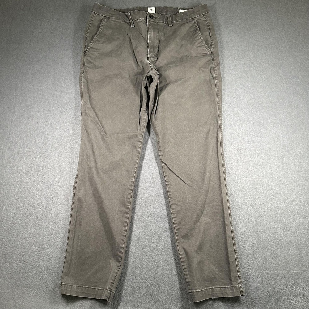 Gap Essential Khaki Pants Mens 34x30 Gray Slim Stretch Chino Casual Flat Front‎